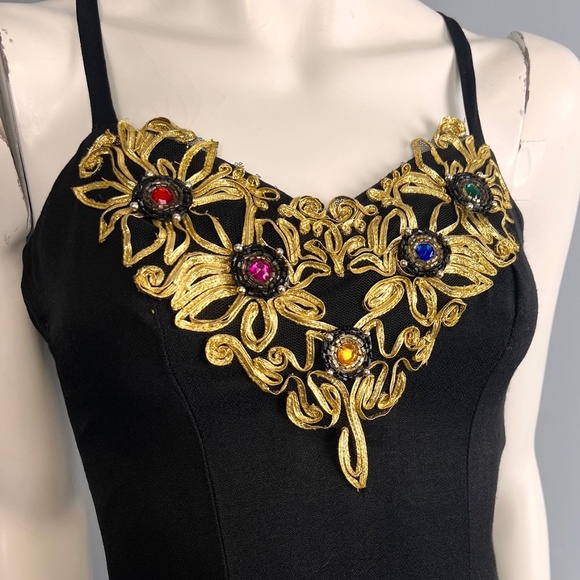 80s Sexy Black Jewelled Mini Dress, Size XS - Picture 7 of 11